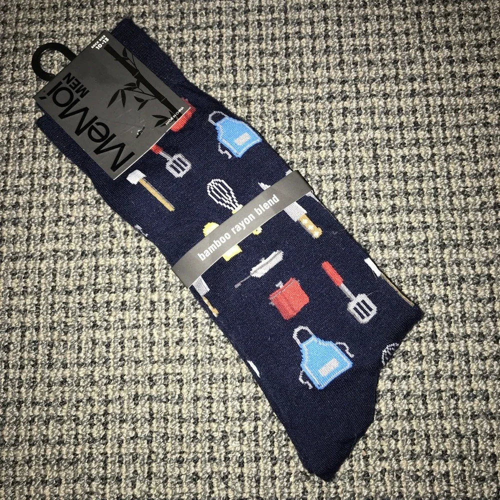 MeMoi Men NWT Socks 10-13 Blue Kitchen Gadgets‎ Bamboo Rayon Blend